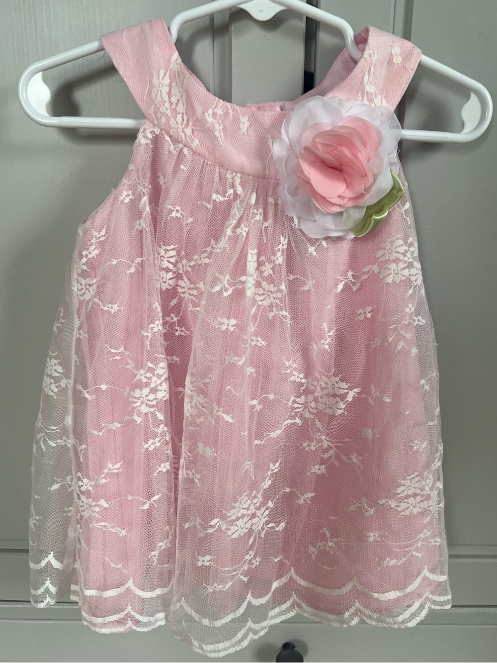 Rare Editions Pink Satin & Lace Dress